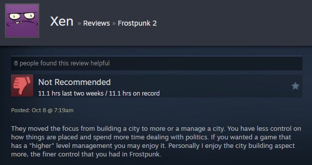 Εικόνα για ένα άρθρο με τίτλο Frozen City Builder Frostpunk 2, όπως αναφέρεται στις κριτικές Steam